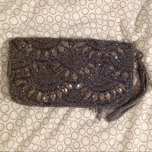 ALDO silver beaded wristlet